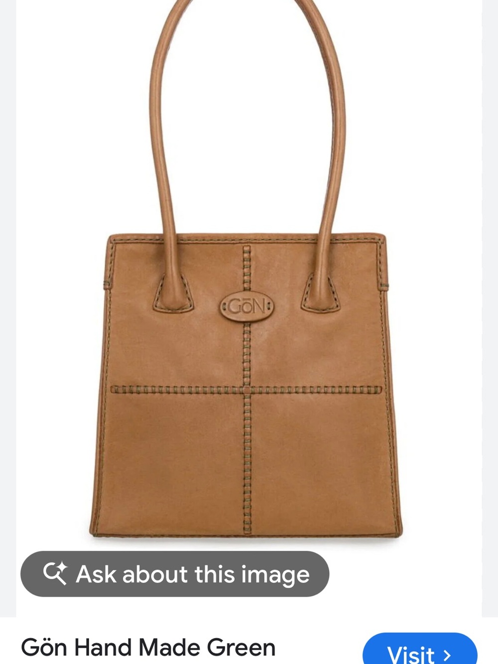 Handcrafted Tan Leather Shoulder Bag - Structured Cross-Stitch Tote